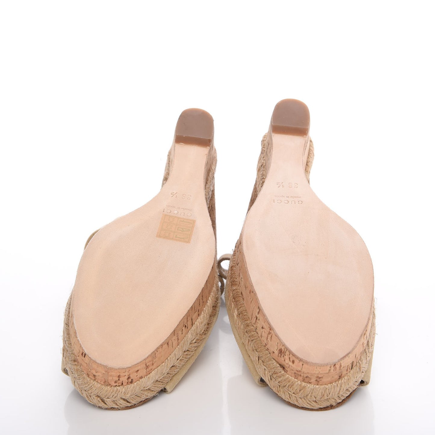 Suede Cork Guccissima Hollie Wedge Sandals 38.5 Nude