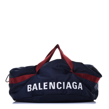 Balenciaga Textured Sport Nylon Logo Embroidered S Wheel Gym Bag Bleu Navy Rouge 1 of 8
