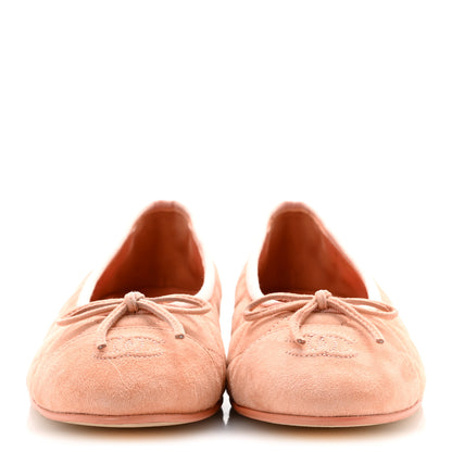 Chanel Suede Kidskin Quilted Cap Toe CC Ballerina Flats 38.5 Light Orange 3 of 10