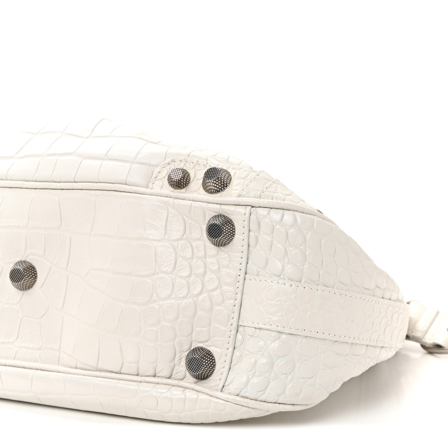 ホワイトクロコ柄BALENCIAGA Balenciaga White Crocodile Ville Top Handle Bag with Black Letters