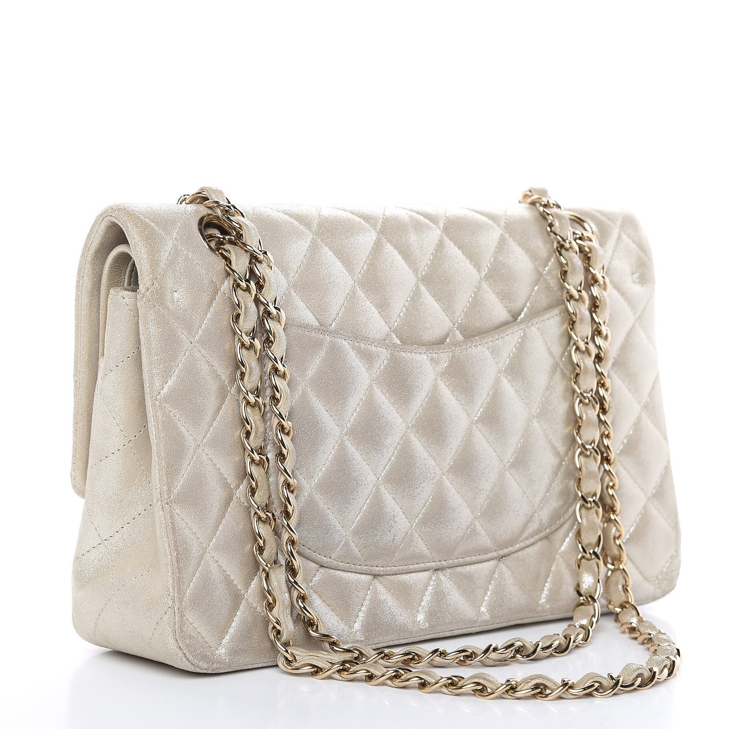 Iridescent Calfskin Medium Double Flap Light Gold