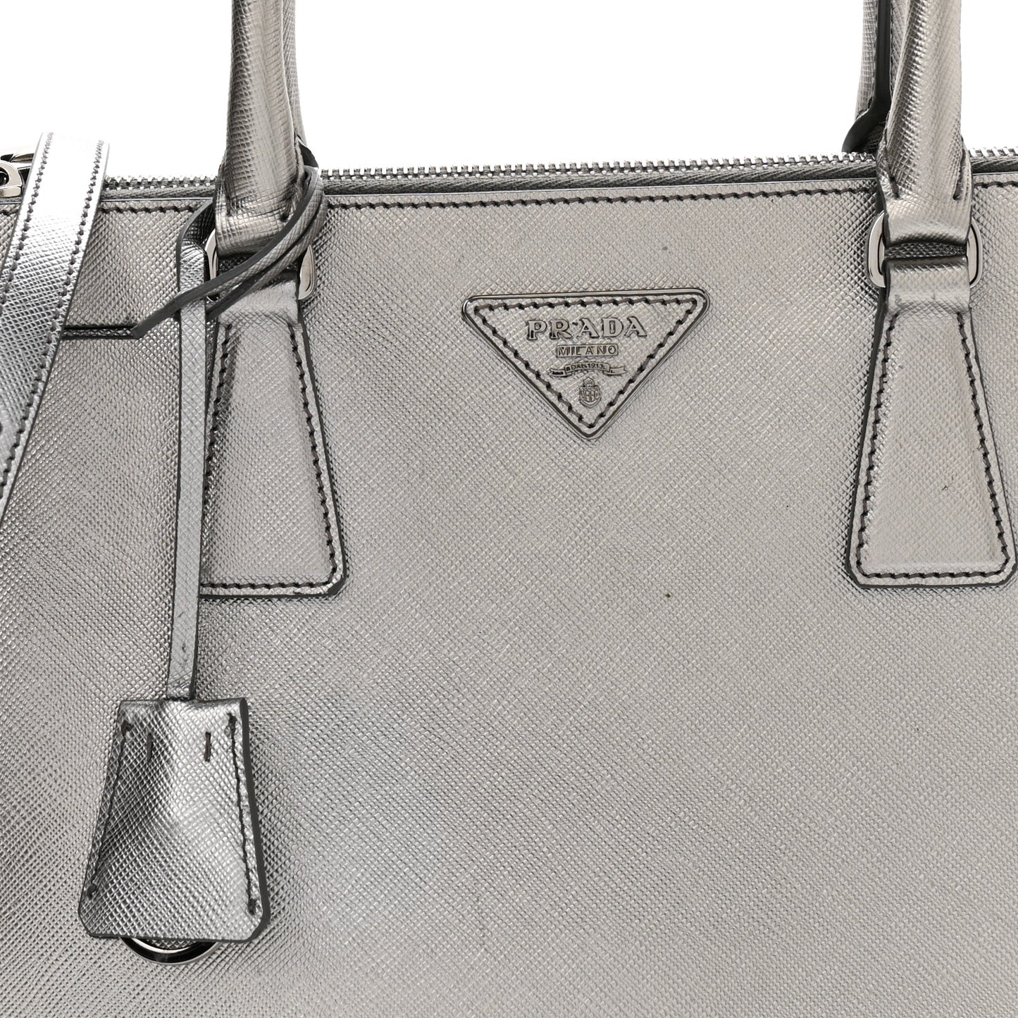 Metallic Saffiano Small Galleria Double Zip Tote Cromo