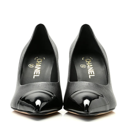 Chanel Goatskin Grosgrain Cap Toe Pearl Pumps 37 Black 3 of 13