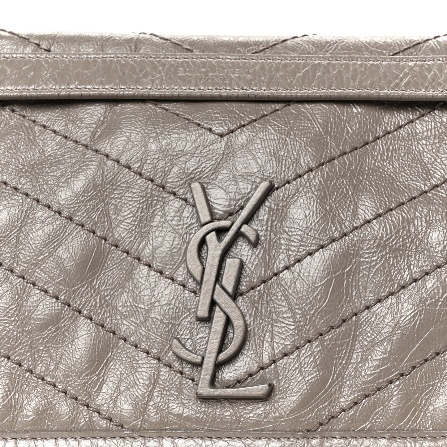 Crinkled Calfskin Matelasse Monogram Medium Niki Chain Satchel Fog