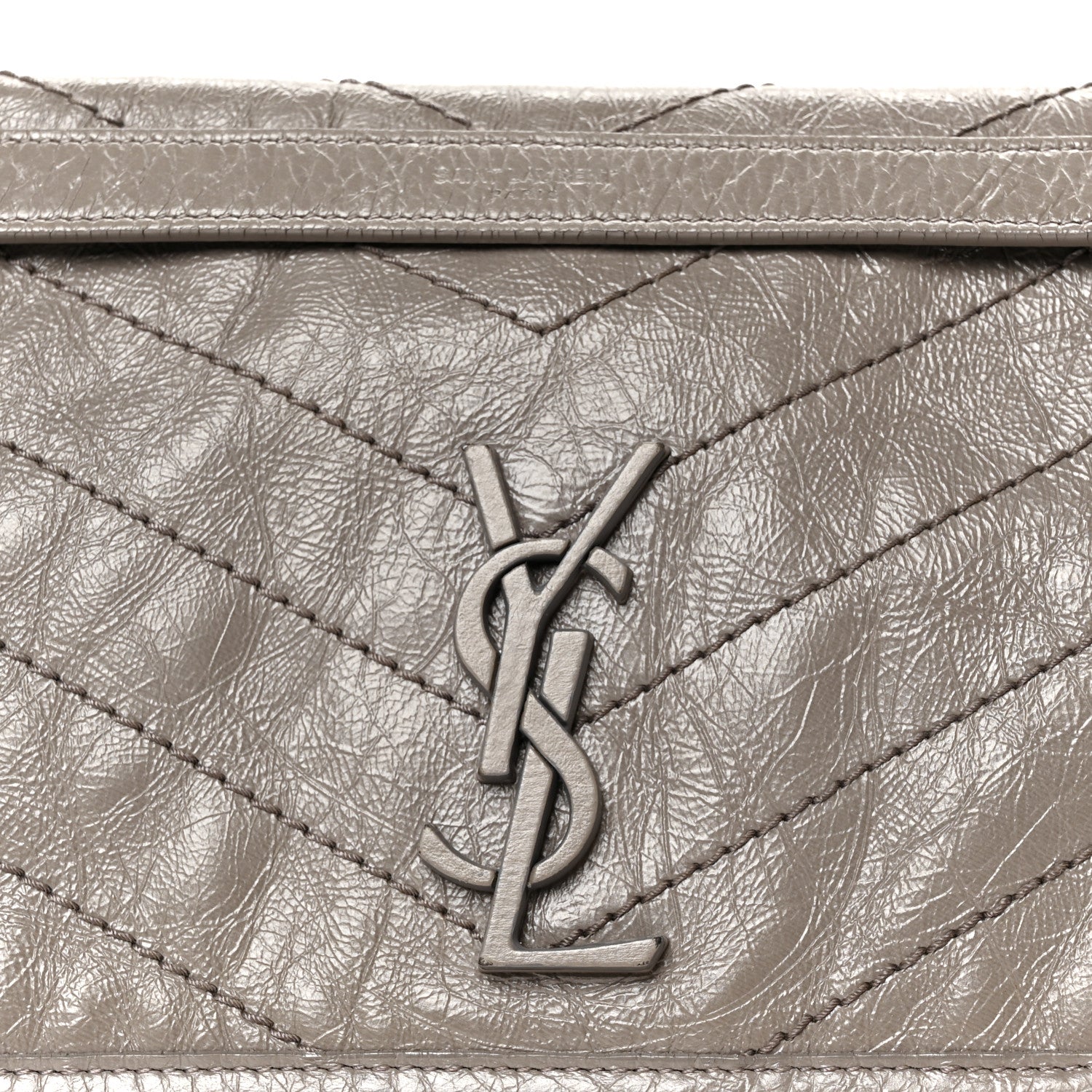 Saint Laurent Crinkled Calfskin Matelasse Monogram Medium Niki Chain Satchel Fog 9 of 11