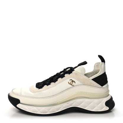 Chanel Velvet Calfskin Mixed Fibers CC Sneakers 39.5 Ivory Black 1 of 8