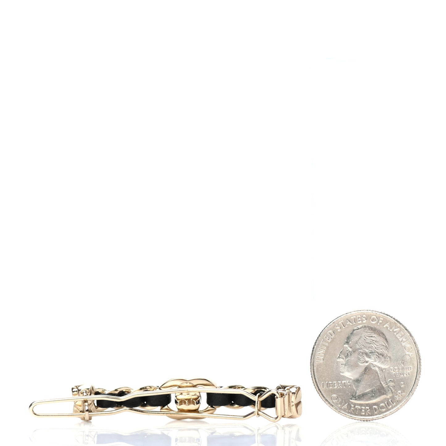Lambskin CC Turnlock Chain Hair Clip Barrette Black Gold