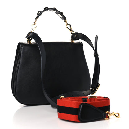 Gucci Roxy Calfskin Web Medium Studded Blondie Shoulder Flap Bag Black 3 of 10