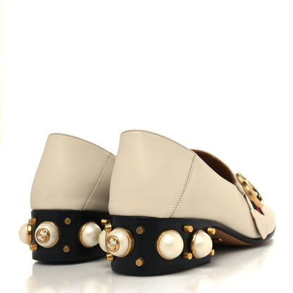 Gucci Betis Glamour Calfskin Web Pearl Embellished Peyton 35mm Loafer Pumps 36.5 Mystic White 4 of 10