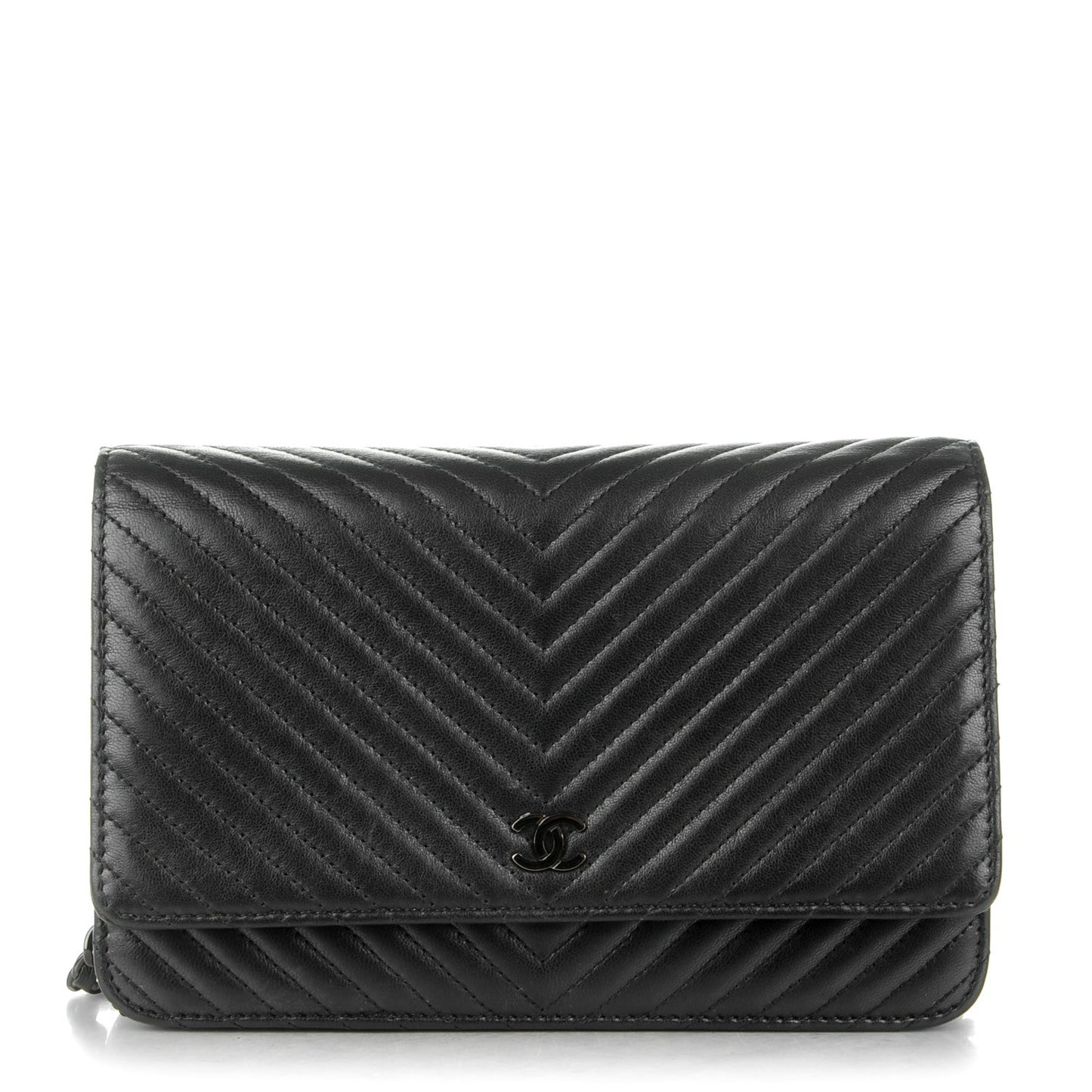 Lambskin Chevron Wallet On Chain WOC Black