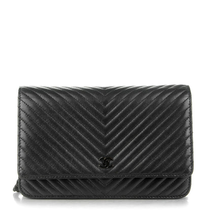Chanel Lambskin Chevron Wallet On Chain WOC Black 1 of 10