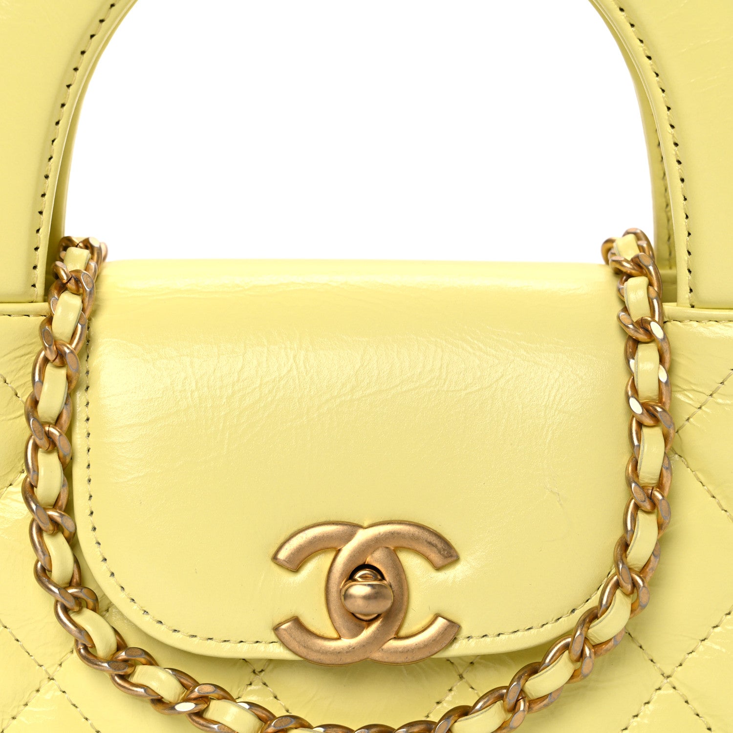 Chanel Shiny Aged Calfskin Quilted Nano Kelly Shopper Light Yellow 8 of 11