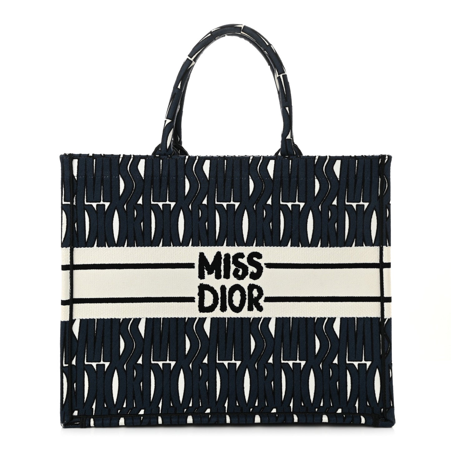 Canvas Embroidered Medium Miss Dior Graffiti Book Tote White Deep Blue