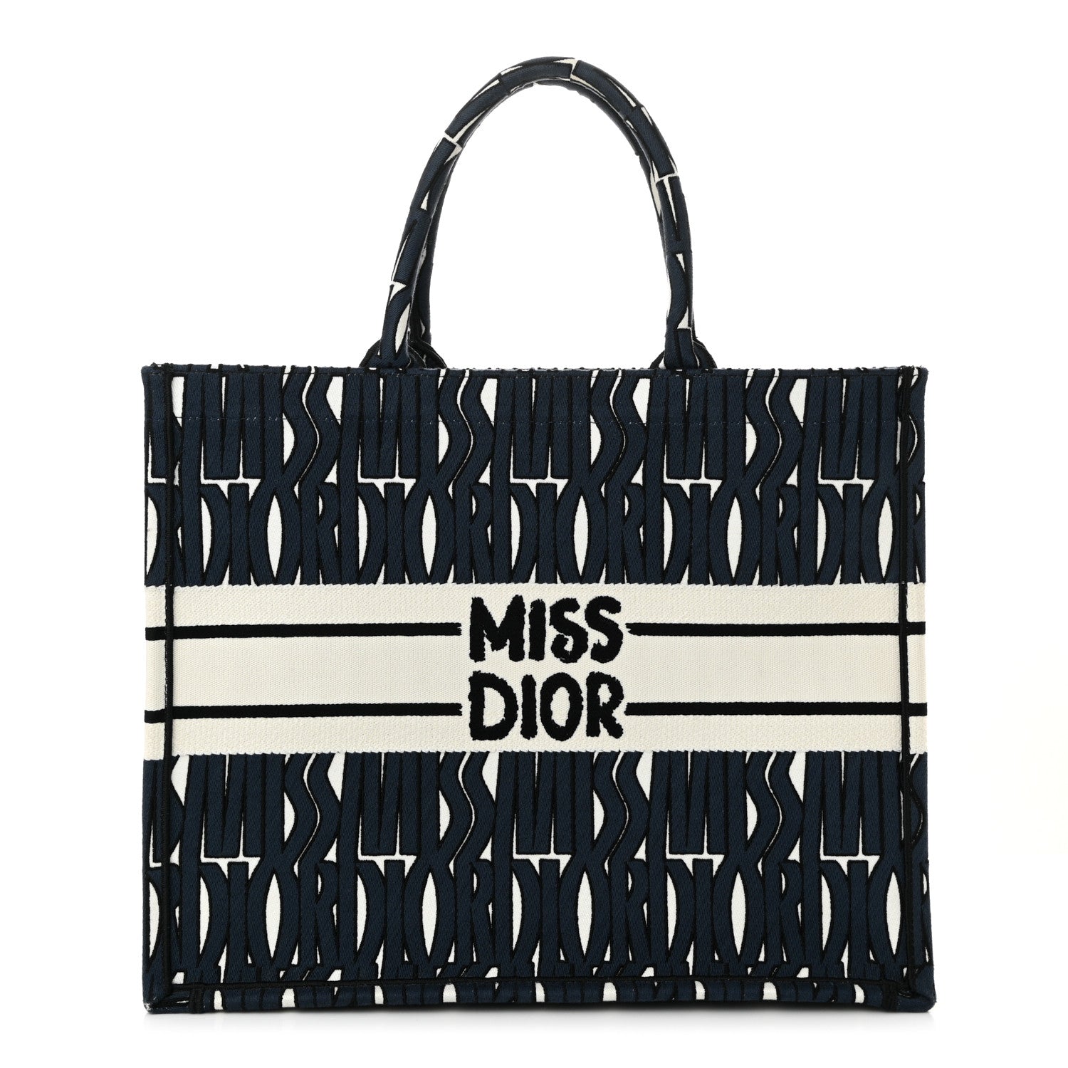 Christian Dior Canvas Embroidered Medium Miss Dior Graffiti Book Tote White Deep Blue 1 of 11