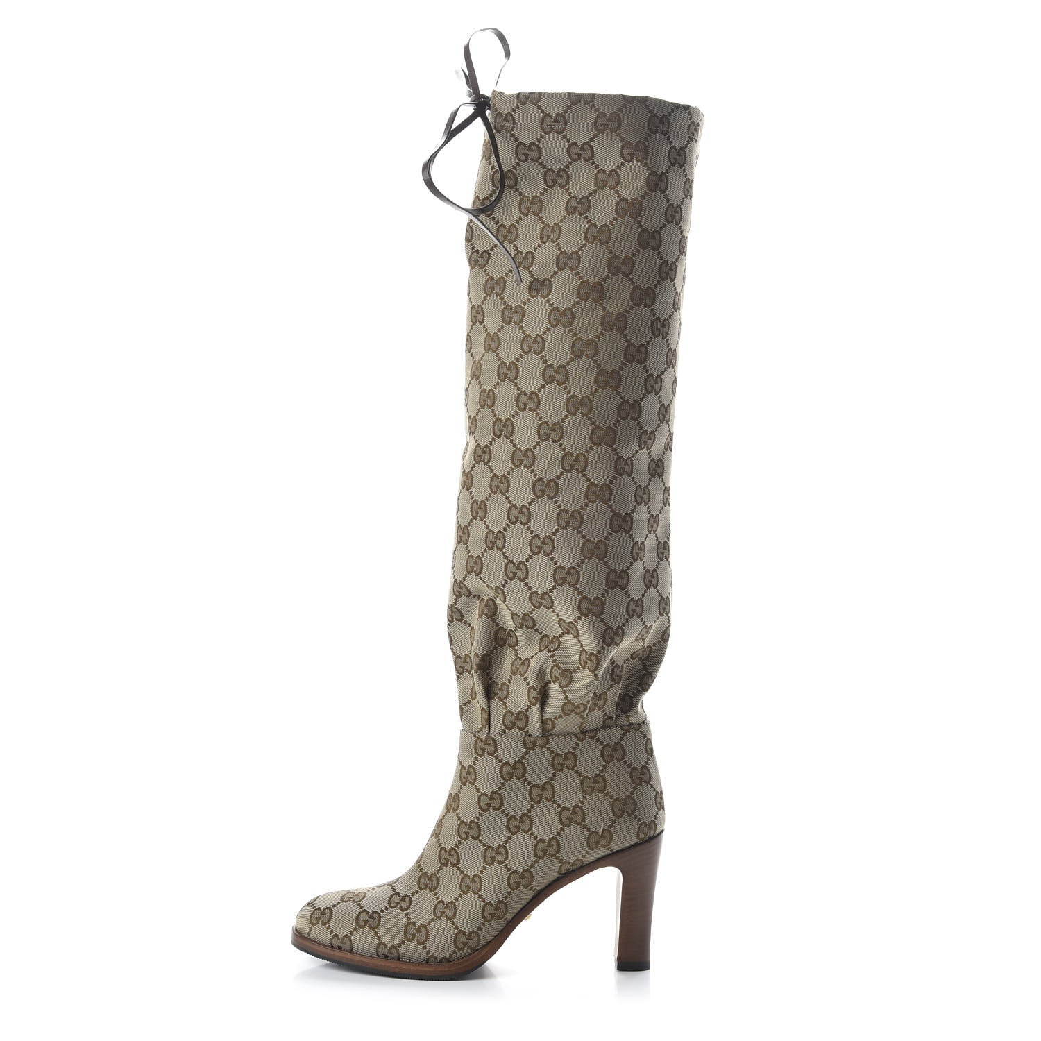 Gucci Monogram Lisa Mid Heel Boots 35 Beige Ebony 1 of 7