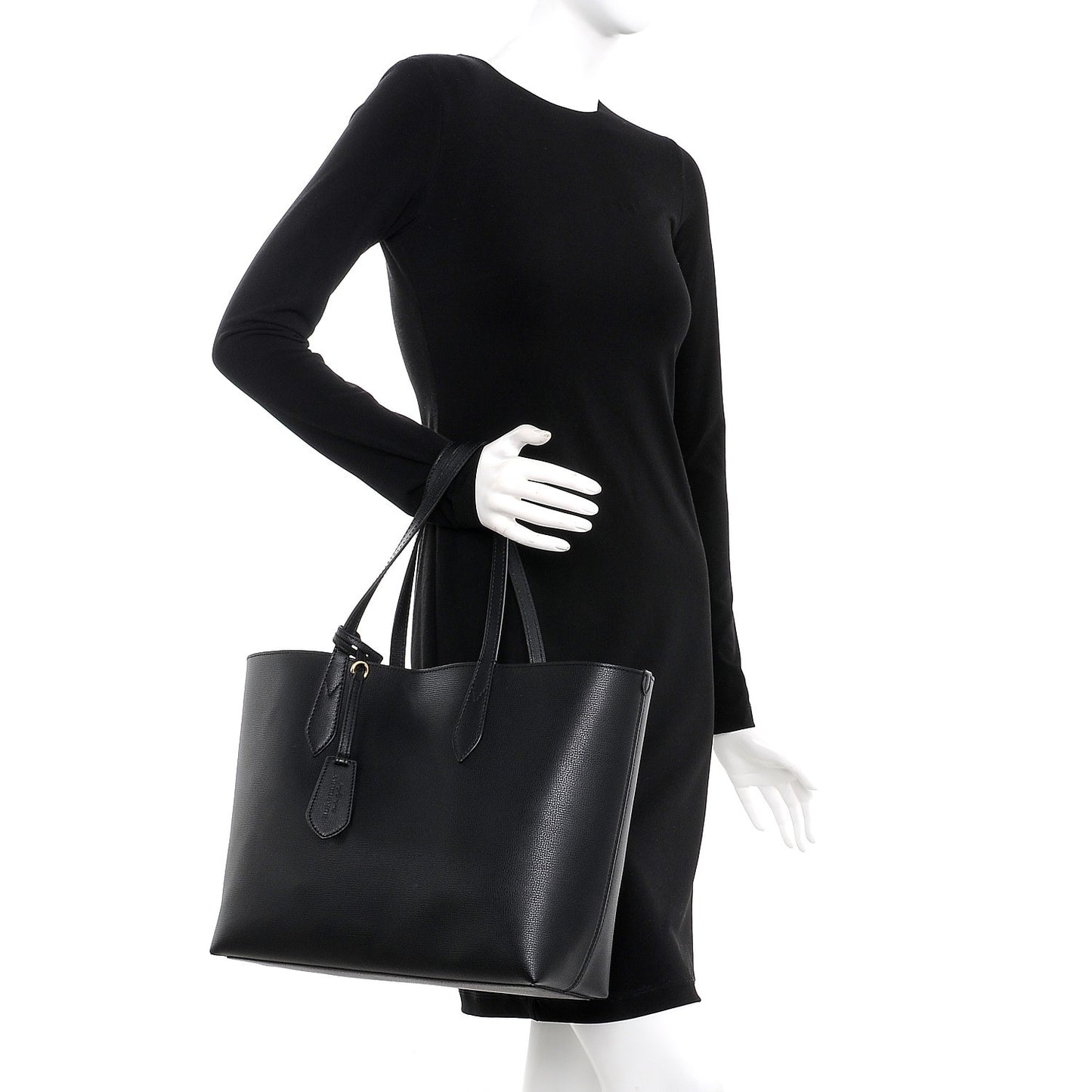 Grainy Calfskin Haymarket Check Medium Reversible Tote Black