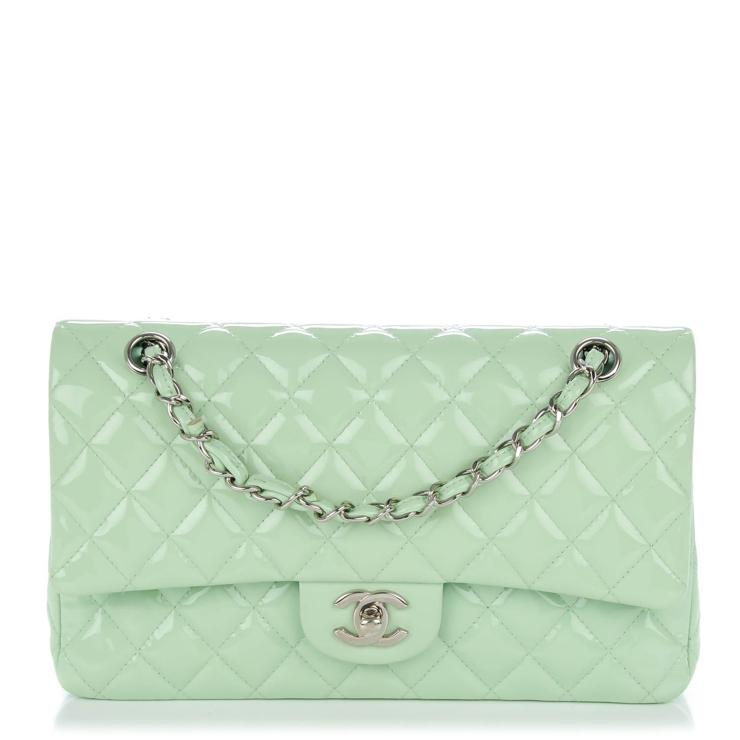 Chanel Patent Calfskin Quilted Medium Double Flap Light Green 1 of 8