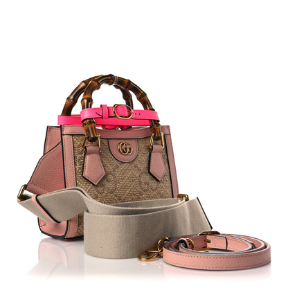 Gucci Raffia Textured Dollar Calfskin GG Monogram Mini Diana Tote Bag Wild Rose Fuxia Fluo 3 of 10