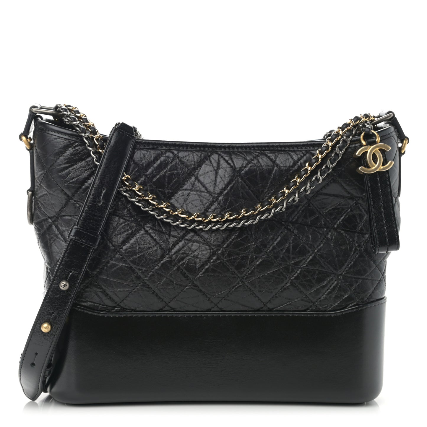 Aged Calfskin Quilted Medium Gabrielle Hobo Black