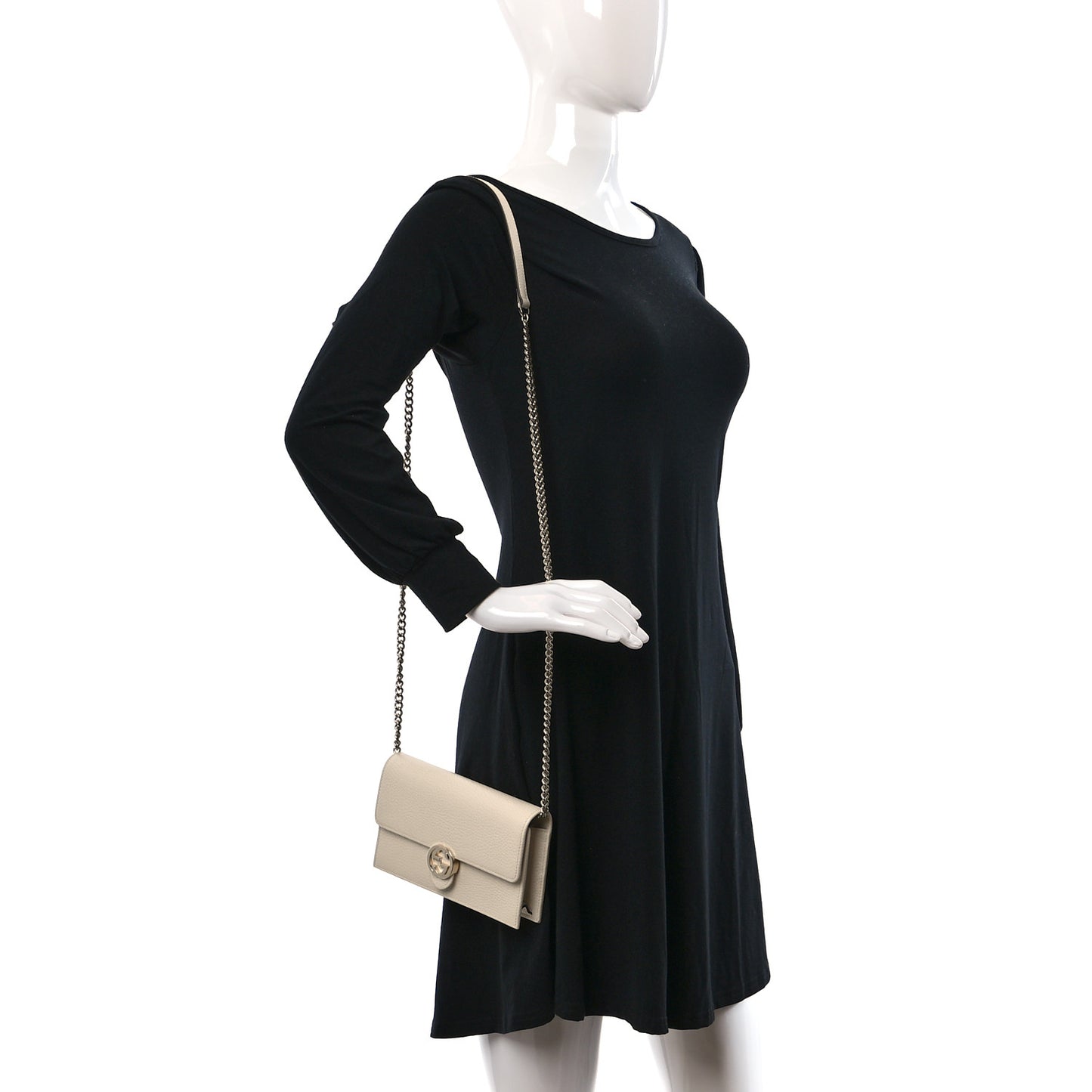 Dollar Calfskin Interlocking G Chain Wallet Ivoire