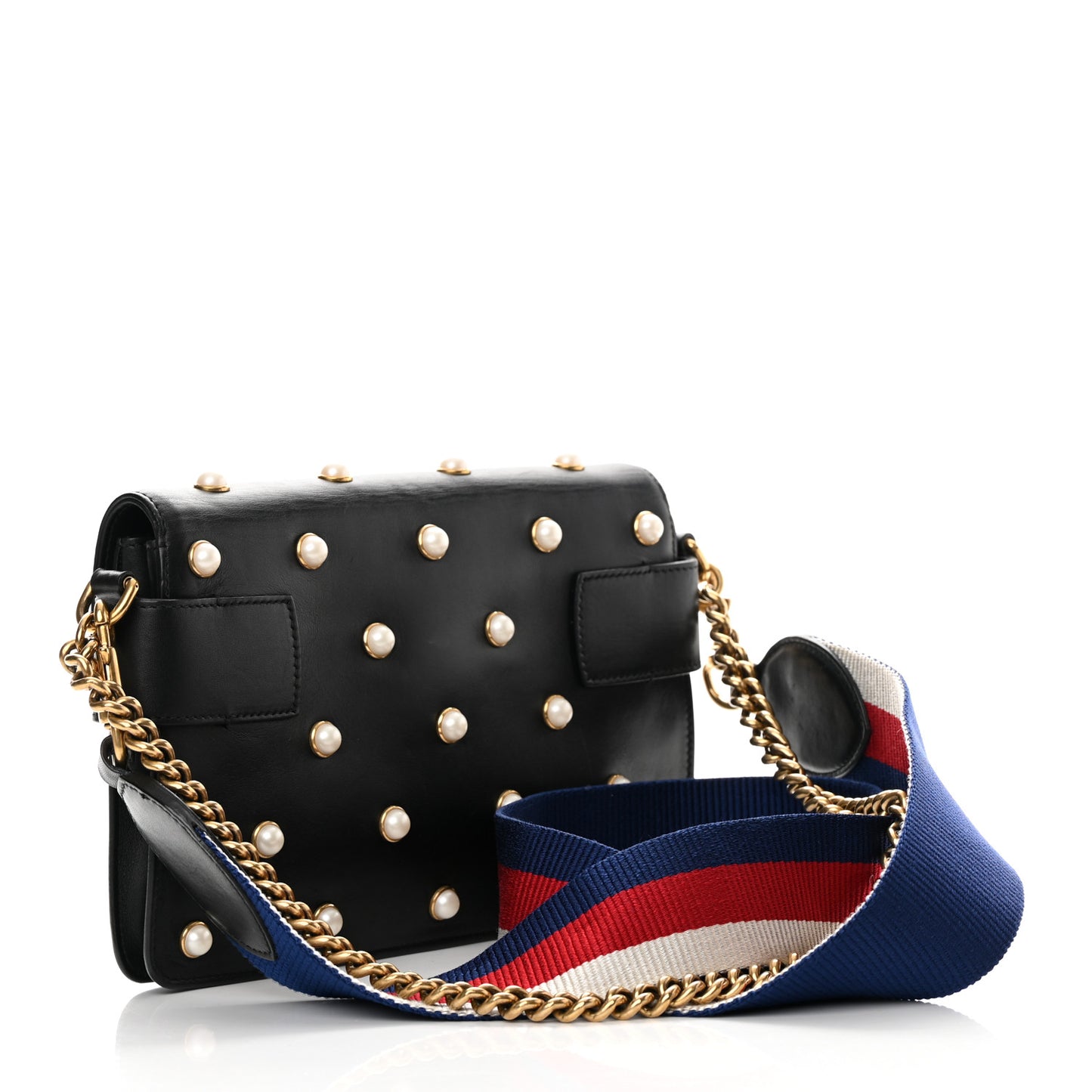 Nappa Pearl Studded Mini Queen Margaret Broadway Shoulder Bag Black