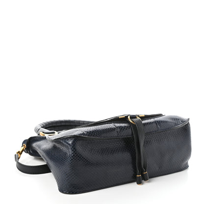Chloe Calfskin Snake Embossed Medium Marcie Satchel Navy 4 of 9