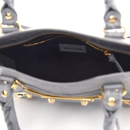 Balenciaga Calfskin Crocodile Embossed Gold Metallic Edge Hardware Mini City Haussmannien 7 of 10
