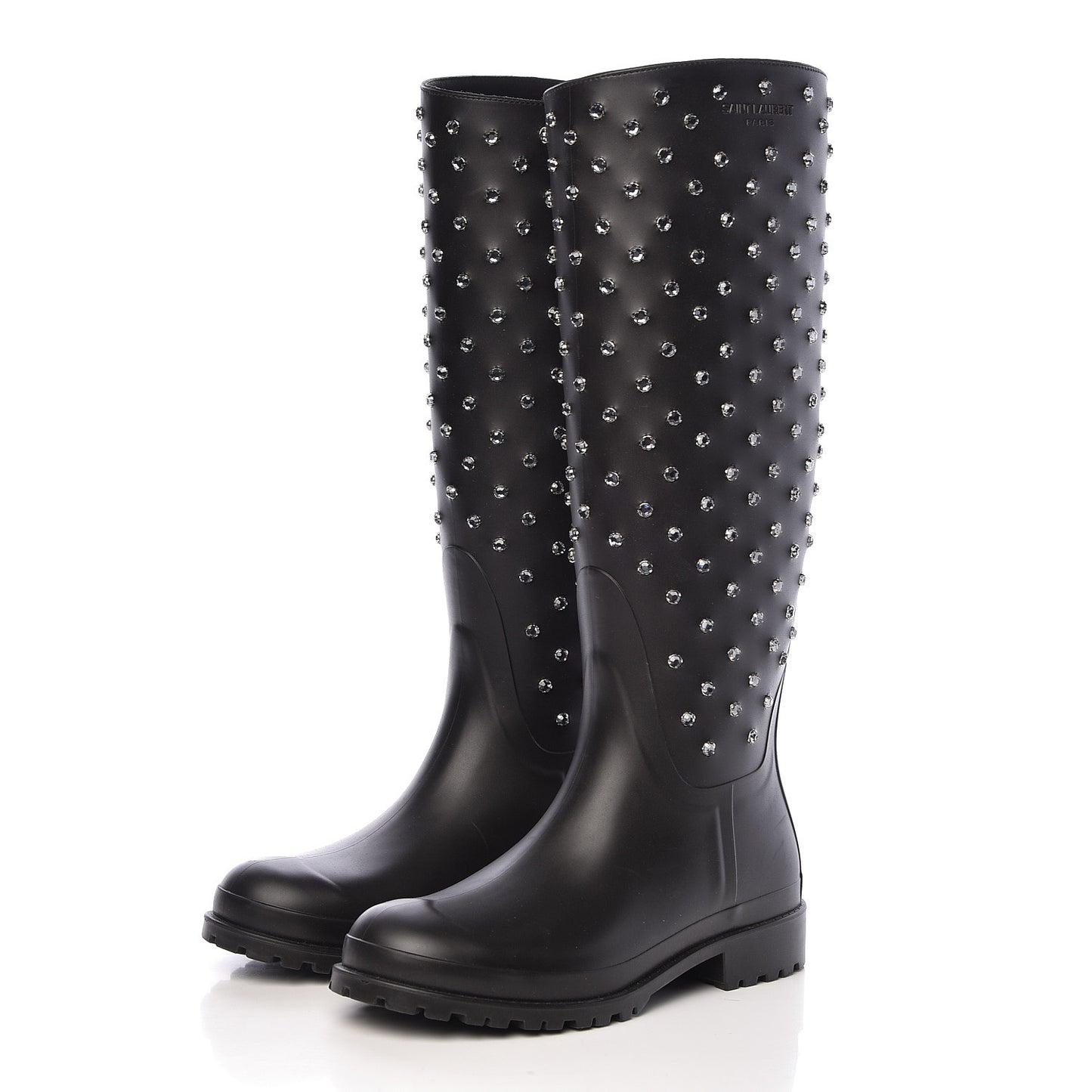 Rubber Crystal Studded Festival Rain Boots 37 Black