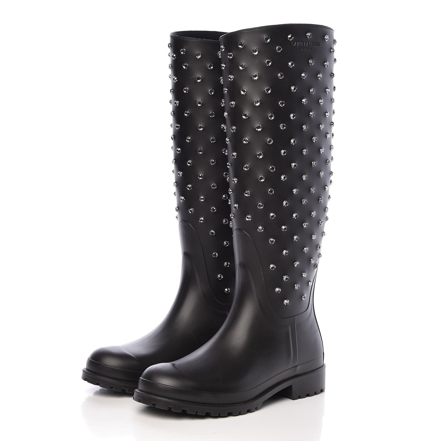 Saint Laurent Rubber Crystal Studded Festival Rain Boots 37 Black 3 of 11