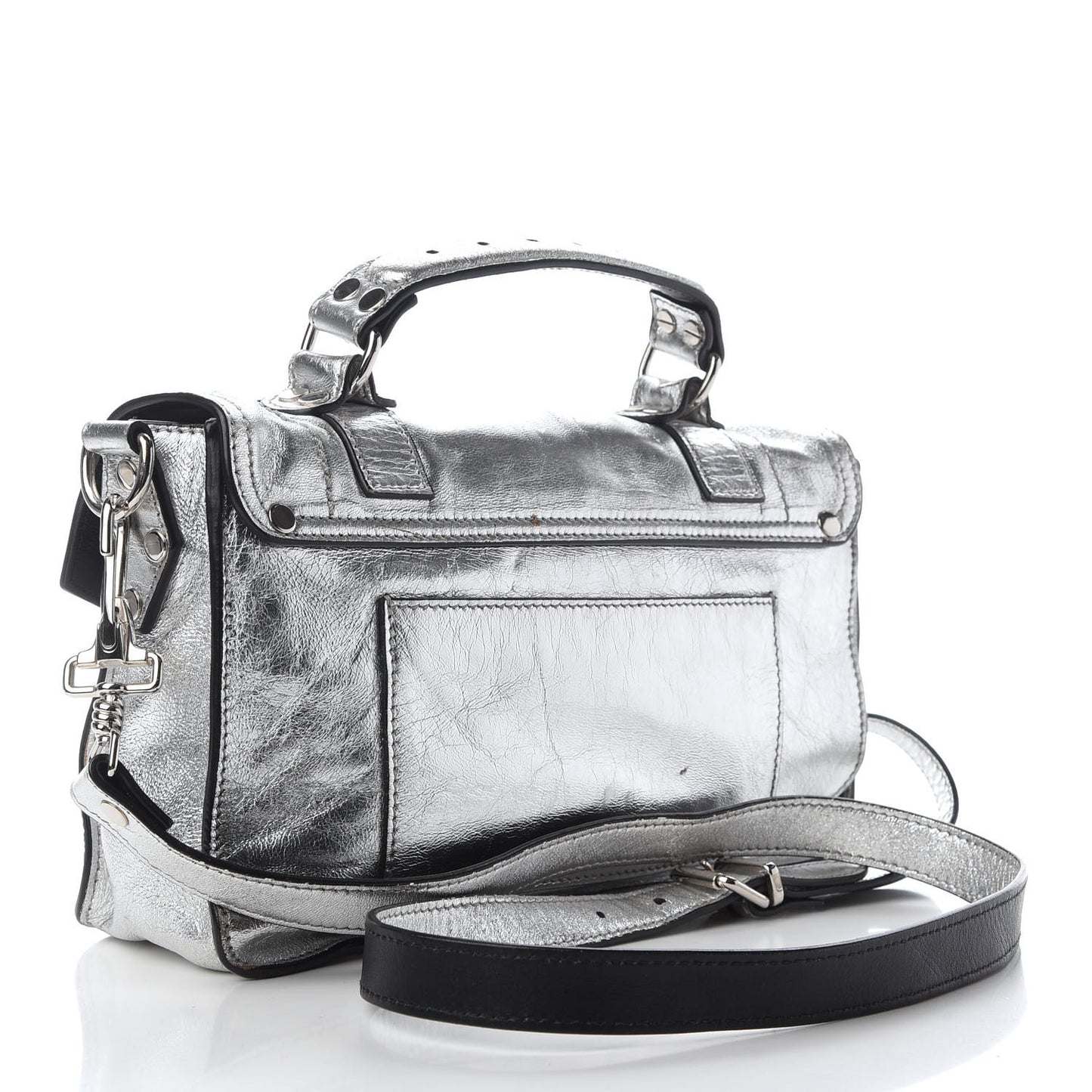 Metallic Lambskin PS1 Tiny Satchel Silver