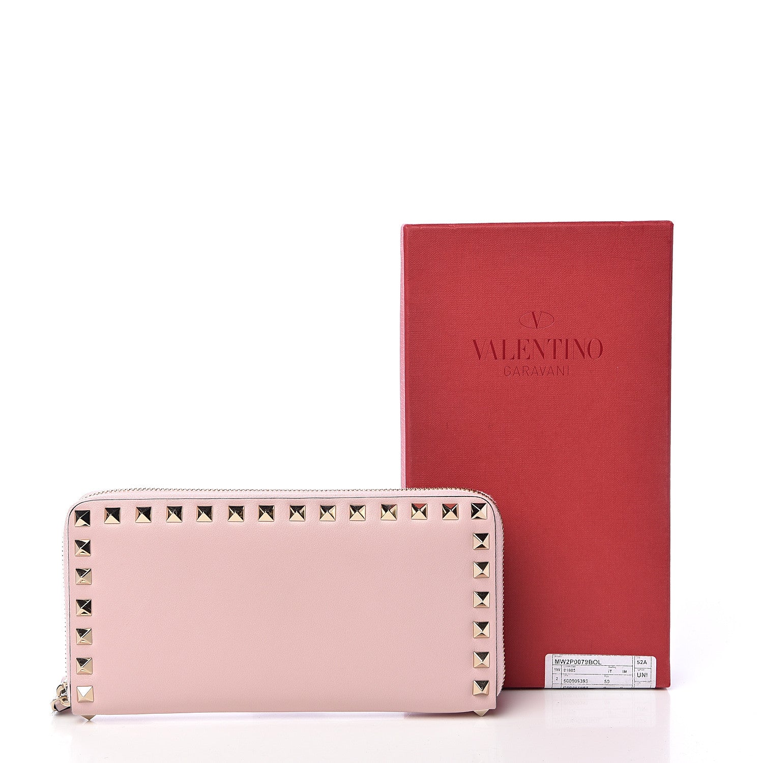 Valentino Garavani Calfskin Rockstud Zip Around Wallet Water Rose 9 of 9