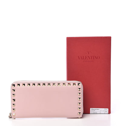 Valentino Garavani Calfskin Rockstud Zip Around Wallet Water Rose 9 of 9