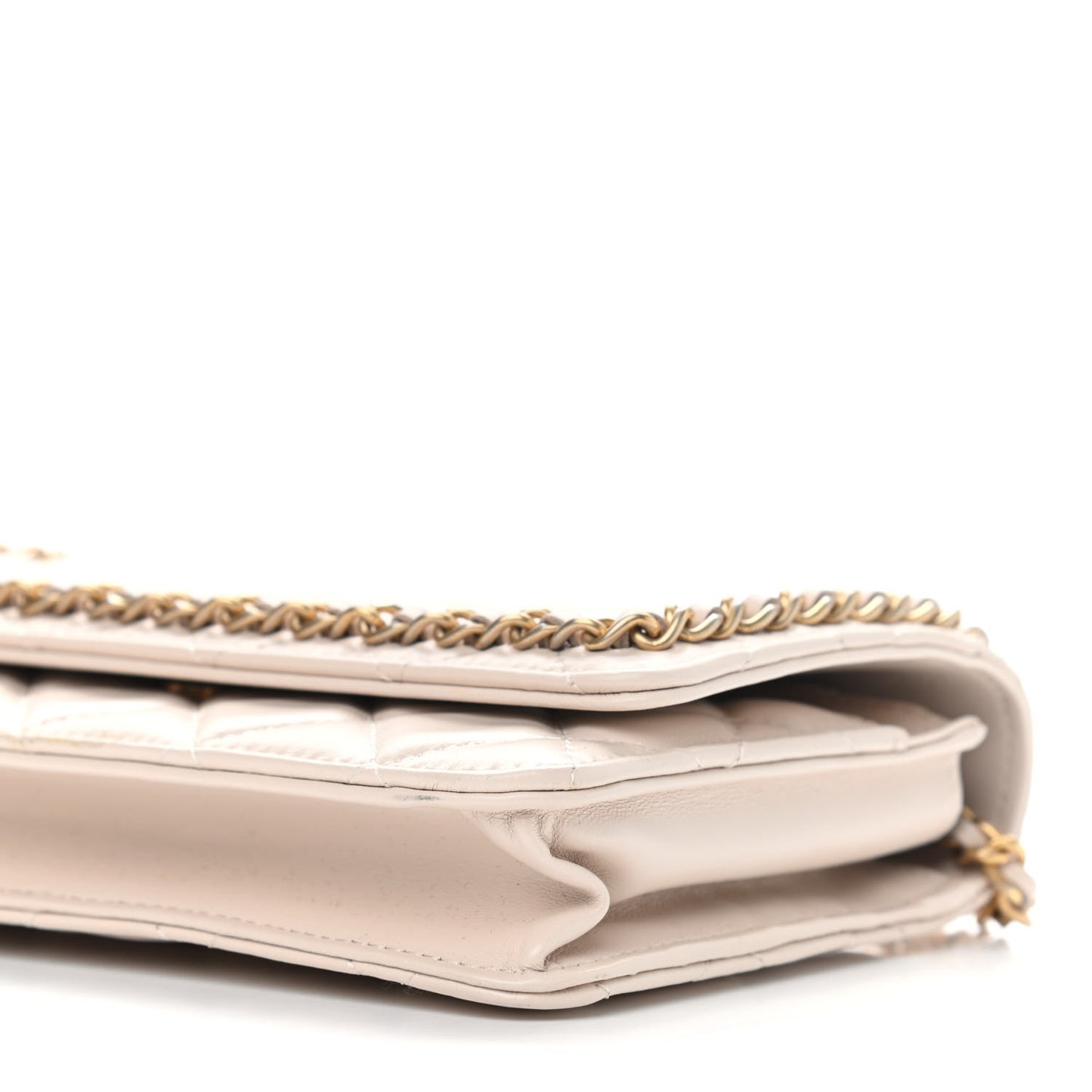 Lambskin Quilted Chain Around Wallet On Chain WOC Beige