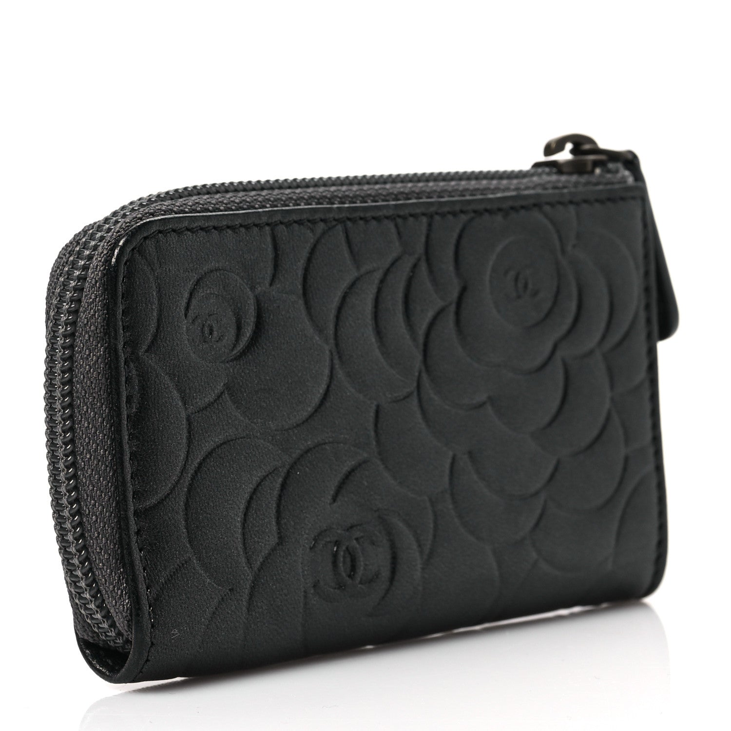 Chanel Lambskin Camellia Embossed Key Holder Case Black 3 of 8