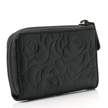 Chanel Lambskin Camellia Embossed Key Holder Case Black 3 of 8