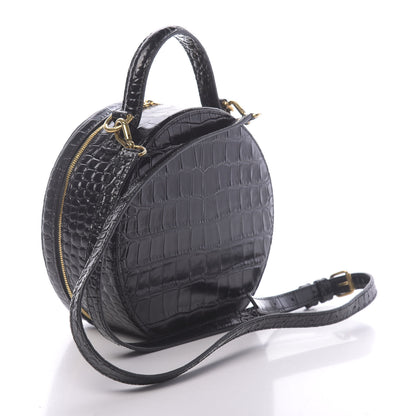 Balenciaga Calfskin Crocodile Embossed Vanity Round Bag XS Black 3 of 9