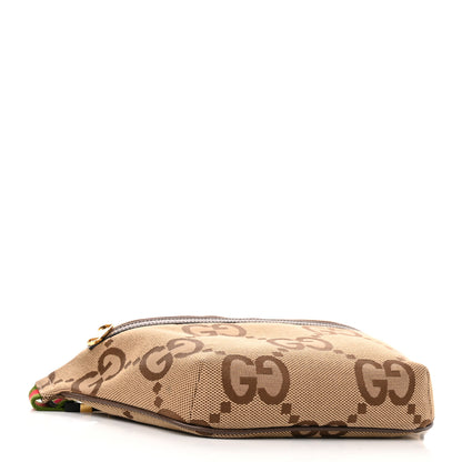 Gucci Monogram Jumbo GG Textured Dollar Calfskin Web Belt Bag Camel Ebony New Acero 3 of 8