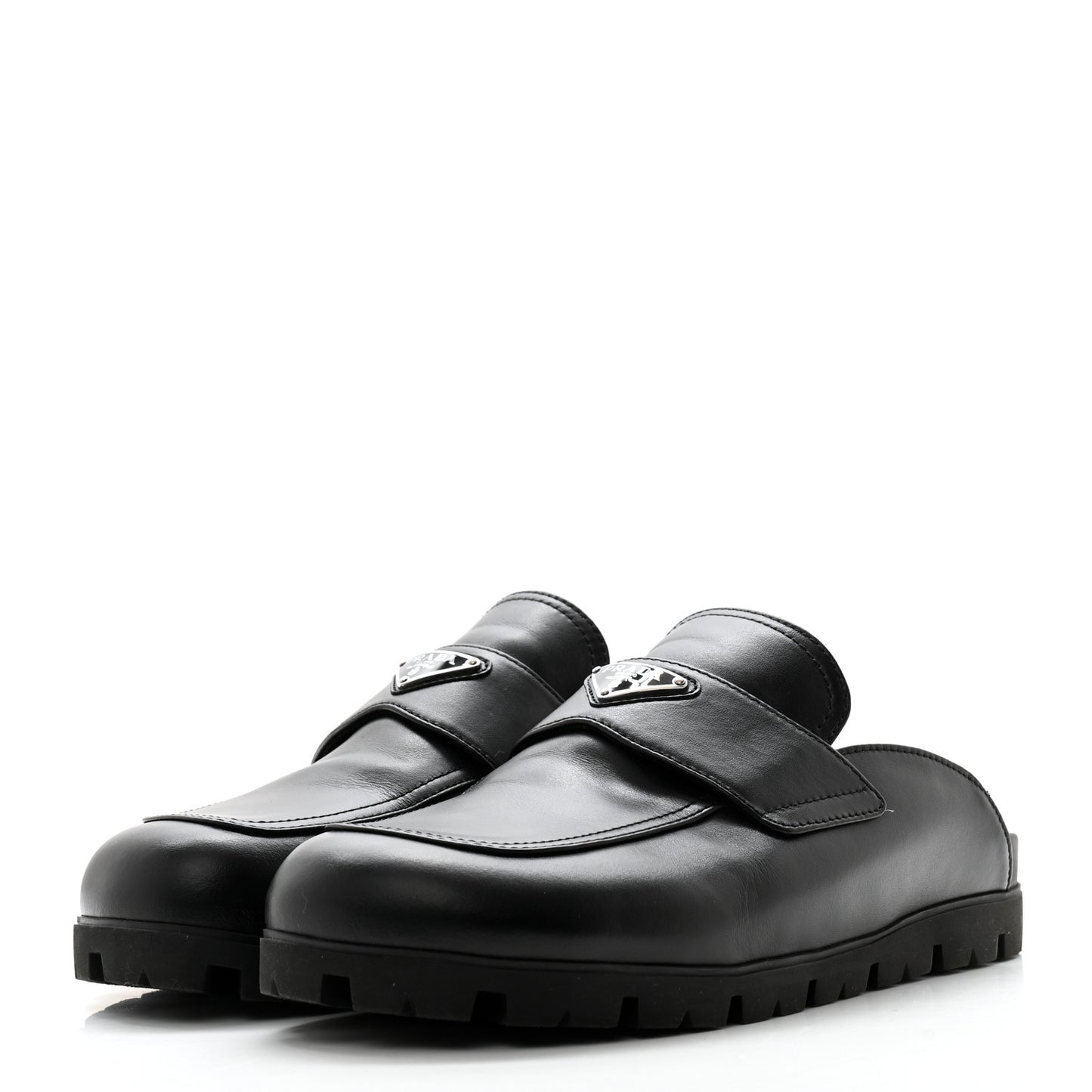 City Calfskin Triangle Logo 20mm Flat Mules 12 Black