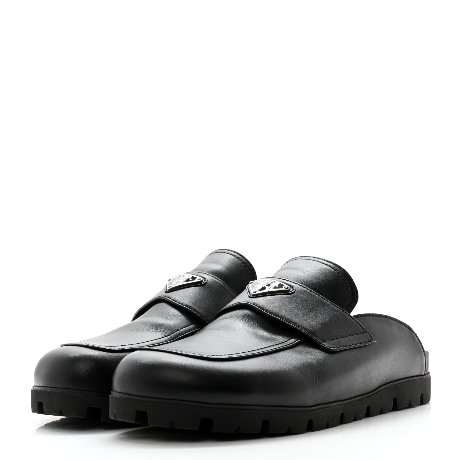 Prada City Calfskin Triangle Logo 20mm Flat Mules 12 Black 3 of 10