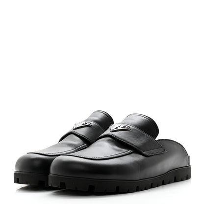 Prada City Calfskin Triangle Logo 20mm Flat Mules 12 Black 3 of 10