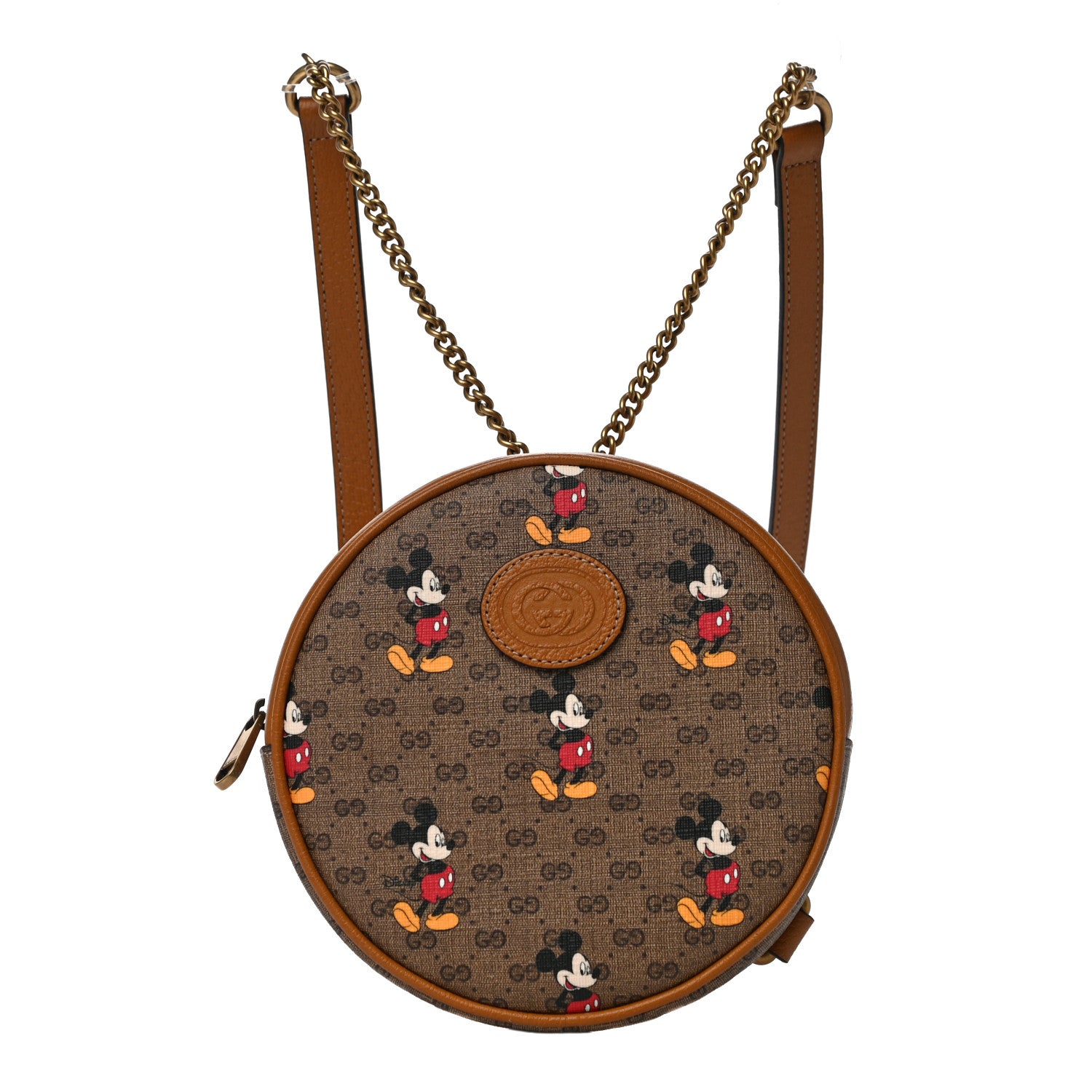 Gucci X DISNEY Mini Vintage GG Supreme Monogram Mickey Mouse Round Backpack Beige Vintage Sun Oil 1 of 10