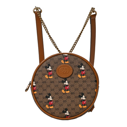 Gucci X DISNEY Mini Vintage GG Supreme Monogram Mickey Mouse Round Backpack Beige Vintage Sun Oil 1 of 10