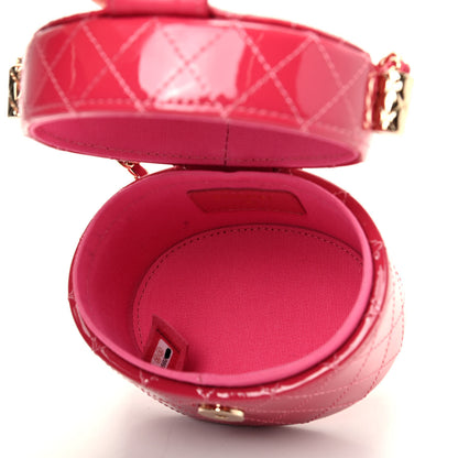 Chanel Patent Quilted Small Round Vanity With Chain Pink 5 of 10
