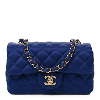 Chanel Satin Quilted Mini Rectangular Flap Blue 1 of 9