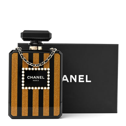 Chanel Plexiglass Perfume Bottle Clutch Black Gold 12 of 12