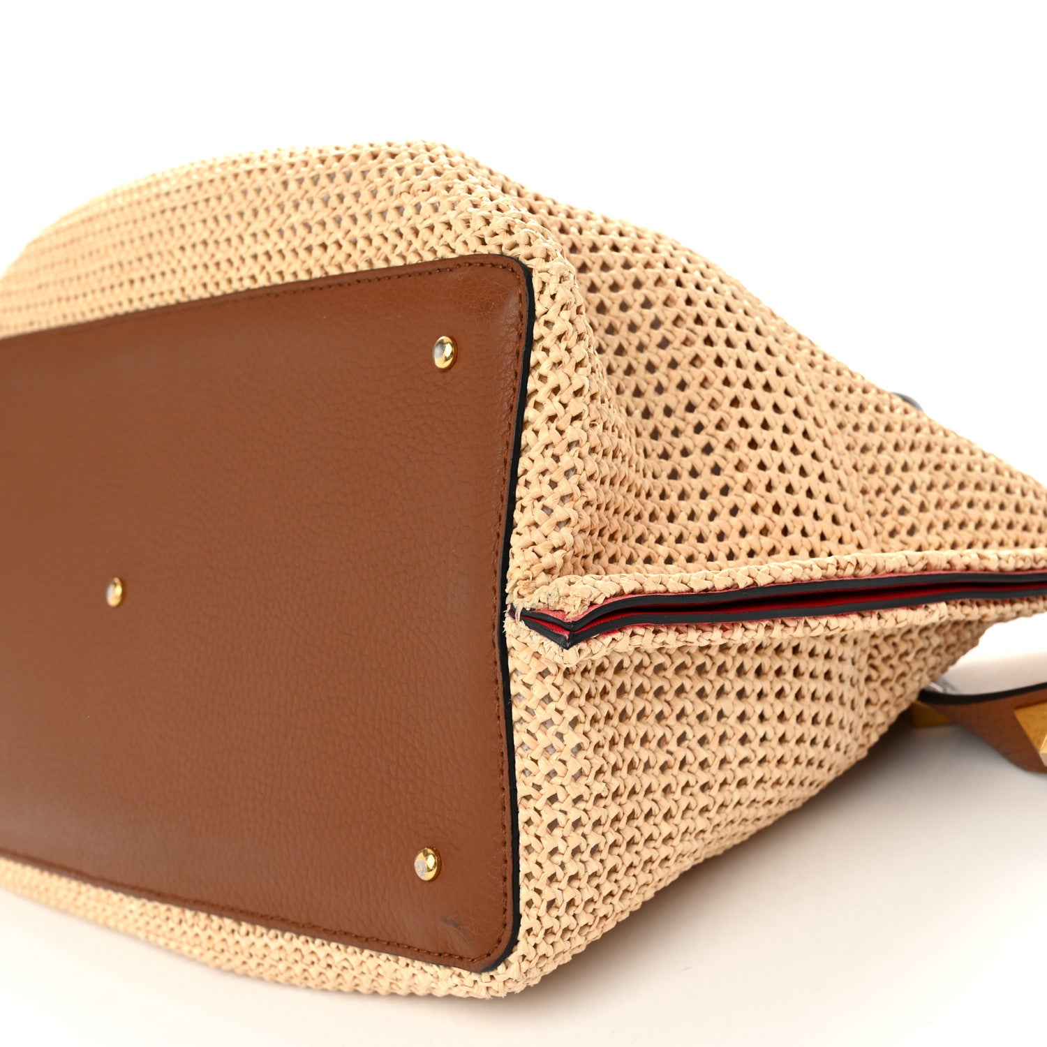 Valentino Garavani Raffia Grained Calfskin Medium Rockstud Vlogo Tote Naturale 10 of 11