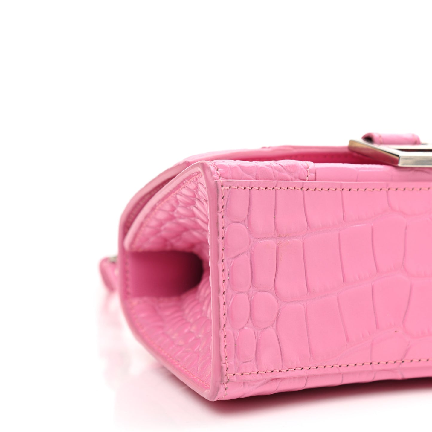 Shiny Calfskin Crocodile Embossed Hourglass Top Handle Bag XS Baby Pink