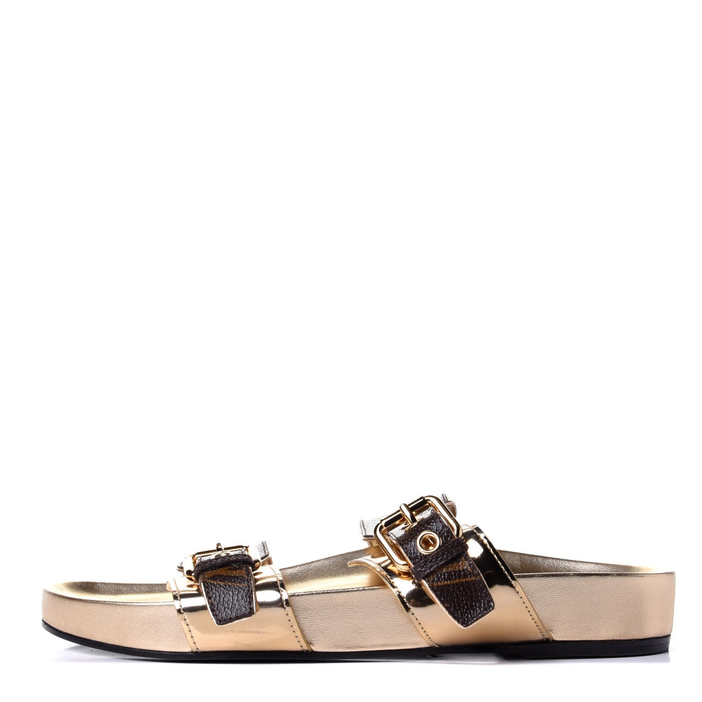 Patent Calfskin Monogram Bom Dia Mule Sandals 39 Gold