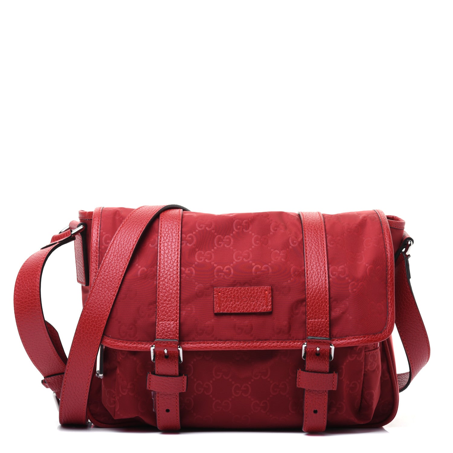 Gucci Nylon Monogram Double Buckle Flap Messenger Bag Vibrant Red 1 of 15