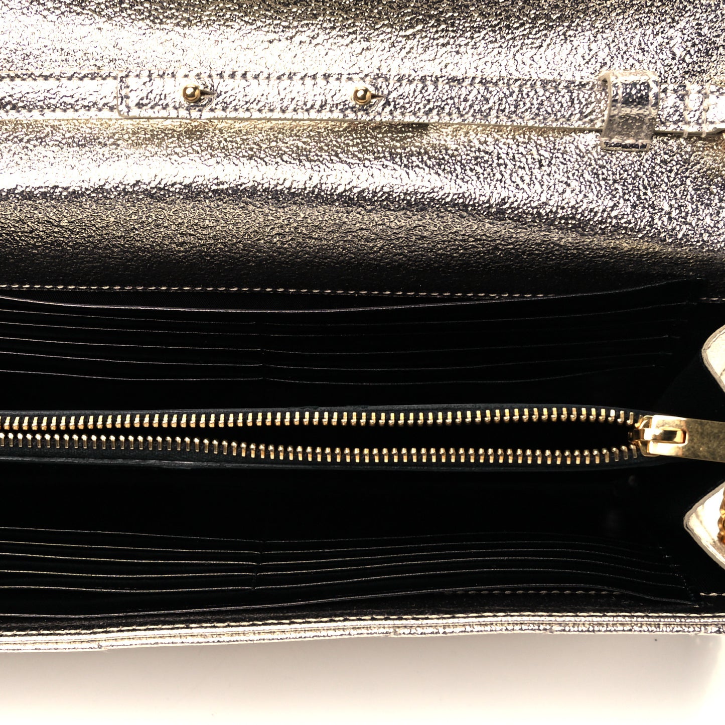 Metallic Grain De Poudre Matelasse Chevron Monogram Chain Wallet Gold